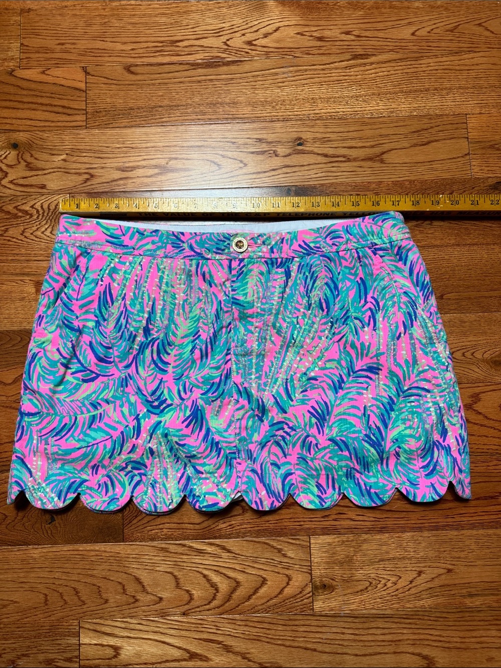 Lilly Pulitzer Pink Teal Navy Scalloped Hem Floral Skort